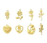 DanLingJewelry 8Pcs Mixed Stlyes Stainless Steel Flower Dangles Charms Golden Plated Vintage Floral Rose Daisy Charms for Jewelry Making DIY Bracelet Necklace Earrings