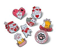 DanLingJewelry 8Pcs White Cat Enamel Pins Set Sweet Heart Paw Coffee Cup Brooch Badges for Backpacks Hats Bags Decor