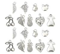 DanLingJewelry 90Pcs 9 Styles Tibetan Fruit Charms Antique Silver Cherry Strawberry Watermelon Food Pendants for DIY Bracelet Necklace Making