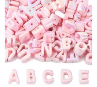 DanLingJewelry 90Pcs Random Large Pink Acrylic Alphabet Beads UV Plating Iridescent 26 A-Z Letter Beads for DIY Jewellery Making Bracelets Necklaces Keychain