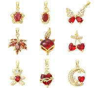 DanLingJewelry 9Pcs Crystal Red Jewellery Charms Golden Cubic Zirconia Pendants Heart Butterfly Cherry Star Charms for Jewellery Making Necklaces