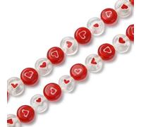 DanLingJewelry Approx 96Pcs Handmade Lampwork Heart Beads White Red Flat Round with Heart Pony Beads for DIY Beading Jewelry Making