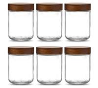 Danmu 16 oz Overnight Oats Containers with Lids,Salad Jar,Glass Jar with Wooden Lid 6 Pack,Mason Jars 16 oz with Lids for Snack,Overnight Oats,Meal Prep,Yogurt,Parfait,Soup,Salad 100% Leak-proof
