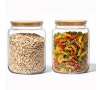 Danmu Art 2Pack 2L Glass Flour Storage Jar with Airtight Lid - Round Large Kitchen Canister for, Sugar, Pet Food & Pantry Organisation, Laundry Pods & Countertop (2 litres)