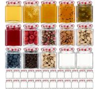 Danmu Art 48Pack Glass Jam Jars with Red Gingham Lid-Airtight 280ml/9.5oz Jars with Lid for Homemade Jam,Marmalade, Preserves, Chutneys, Pickle,Ketchups,and Kimchi Honey, Coffee & Bulk Foods(Empty)