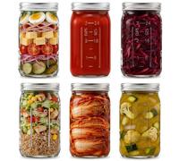 Danmu Art 6 Pack 1 Litre Glass Jars with Lids, 1000ml Wide Mouth Storage Jars, Reusable Mason Jars with ml/oz, Dishwasher Safe for Pantry, Meal Prep, Jam, Pickling & Preserving