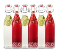 Danmu Art 6Pcs 1L Glass Bottles with Clip Swing Top Top Lids - Square - Brewing Bottles Airtight Preserve Bottles for Home Wine Cider Soda, Vanilla Extract - 1 liter (6)