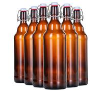 Danmu Art 6PCS 1L Glass Bottles with Swing Top Lids - Clip Top Brewing Preserve Airtight Brown Glass Bottles - for Home Brewing Oil Vinegar Beer Wine Cider Soda 1000ML/35oz