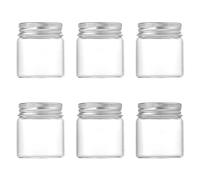 Danmu Art 6pcs 50ml 47mm x 50mm Vials Clear Glass Bottles Jars with Aluminum Screw Top Strong Cute Empty Sample Jars Small Containers