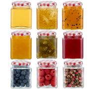 Danmu Art 9Pack Glass Jam Jars with Red Gingham Lid-Airtight 200ml/7oz Jars with Lid for Homemade Jam,Marmalade, Preserves, Chutneys, Pickle,Ketchups,and Kimchi Honey, Coffee & Bulk Foods(Empty)