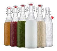 Danmu Art Swing Top Glass Bottles 1L 6 Pack - Leak Proof for Kombucha, Water Storage, Home Brew Cider & Fermenting Kefir - Airtight Flip Lids for Home Brewing, Oil, Vinegar, Beer, Wine, Soda