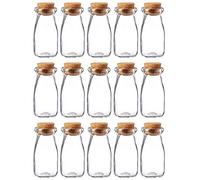 Danmu Art100ml Mini Glass Jars with Cork Stoppers Milk Glass Bottles Small Favor Jars Yogurt Pudding Storage Jar for Party Favors (100ml-15Pack)
