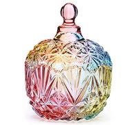 Danmu Multi Colorful Glass Storage Jar with Lid - Diamond Cut Design, Air Tight - Perfect for Nuts, Candy, Cookies, Coffee Beans, Chocolate - 7.48" H x 5.51" D - 750ml / 26oz - 1pc