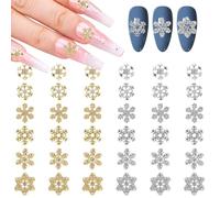 DANNEASY 36PCS Snowflake Nail Charms Christmas Gold Silver Snow Flake Nail Rhinestones Crystal 3D Winter Nail Art Charms Gems Metal Nail Studs Decoration for Nails Salon Accessories