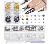 DANNEASY 3D Mini Metllic Punk Nail Art Studs Goth Nail Charms Mixed Sizes Gold Silver Black Cone Spikes Alloy Rivets Steel Nail Pearls Jewelry for Women Manicure Decorations