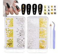 DANNEASY 3D Mini Metllic Punk Nail Art Studs, Goth Nail Charms Mixed Sizes Gold Silver Round & Square Spikes Alloy Stud Rivets Steel Nail Jewelry for Women Manicure Decorations