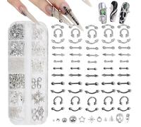 DANNEASY Nail Piercing Charms, 3D Metllic Punk Nail Art Studs, Goth Nail Charms and Rhinestones Gems Silver Black Alloy Cone Spikes Stud Rivets Nail Jewelry for Women DIY Manicure Decorations