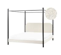 Beliani Four Poster Bed Boucle Dannemois 180 X 200 Cm (Eu Super King) Off-White