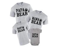 Danni Rose Papa Bear,Mama Bear & Baby Bear T-Shirt (3-6 Bodysuit, Grey)