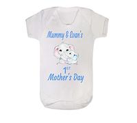 danni rose Personalised First Mother's Day Baby Vest , Baby Boy First Mother's Day Gift , First Mother's Day Elephant Bodysuit (0-3 months), white
