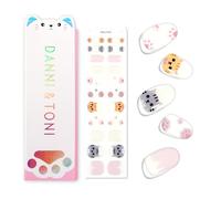 DANNI & TONI 22Pcs Kids Semi Cured Gel Nail Wraps,Cute Kitten Non-Toxic Waterproof Soft Self-Adhesive Gel Nail Stickers(Paw Pals),No UV Lamp Needed for Girls&Boys Age 6+