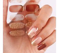 DANNI & TONI 28 Stickers Semi Cured Nail Strips Accent Nails Soft Self-Adhesive Gel Nail Stickers,Shimmer Salon-Quality Gel Nail Polish Strips Manicure Stickers Set(Desert Rose)