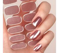 DANNI & TONI 28 Stickers Semi Cured Nail Strips,Solid Colour Rose Gold Soft Self-Adhesive Gel Nail Stickers,Salon-Quality Gel Nail Polish Strips Manicure Stickers Set(Bronze Goddess)