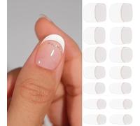 DANNI & TONI 28Pcs French Tips Semi Cured Gel Nail Strips,Fine Glitter Soft Self-Adhesive Stickers,UV/LED Lamp Required Salon-Quality Gel Nail Polish Wraps,French Manicure（Chic LIne）