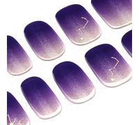 DANNI & TONI 28Pcs Semi Cured Gel Nail Strips,Ombre Soft Self-Adhesive Gel Stickers(Starry Violet Veil),Purple Translucent Constellation UV/LED Lamp Required Salon-Quality Gel Nail Strips