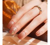 DANNI & TONI 28Pcs Semi Cured Gel Nail Wraps,UV/LED Lamp Required Salon-Quality Non-Toxic Waterproof Soft Self-Adhesive Gel Nail Stickers(Golden Ember)