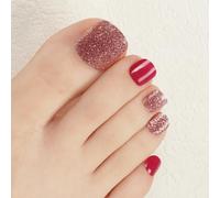 DANNI & TONI 37Pcs Semi Cured Gel Nail Strips(Twilight Tango),Red Accent Nails Toenail Salon-Quality Gel Nail Polish Strips Pedicure Manicure Stickers Set