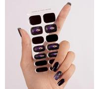 DANNI & TONI Halloween 28 Stickers Semi Cured Nail Strips,Cat Eye Black Soft Self-Adhesive Gel Nail Stickers,Salon-Quality Gel Nail Polish Strips Manicure Stickers Set-Galactic Glimmer