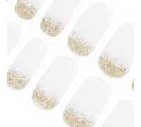 DANNI & TONI Semi Cured Nail Strips,Fine Glitter Ombre White Soft Self-Adhesive Gel Nail Stickers,Salon-Quality Gel Nail Polish Strips Manicure Stickers Set(Shine Bright) 28Pcs