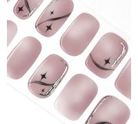 DANNI & TONI Semi Cured Nail Strips,Star Soft Self-Adhesive Gel Nail Stickers,Silver Stamping Salon-Quality Gel Nail Polish Strips Manicure Stickers Set (Nebula)-28Pcs