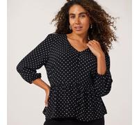 Dannii Minogue Peplum Blouse Standard BLACK WHITE SPOT SIZE 10
