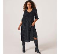 Dannii Minogue Printed Shirred Dress Standard BLACK WHITE SPOT SIZE 6