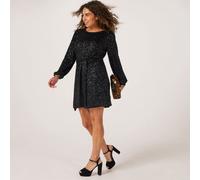 Dannii Minogue Sequin Belted Shift Dress Standard BLACK AMAZONITE