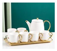 DANNMPX Tea Set 8pcs Nordic Luxury Teacup Set Ceramic With Tray Coffee Cup Tea Classic Home Afternoon Kitchen Supplies Teapot And Cups(White)