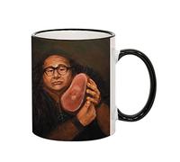 Danny De Vito and Beloved ham Art, Rum Ham Mug, Gift for Birthday, Christmas, for Men, Coffee, Tea Mug 11oz Ceramic Rim Mug. (Black Rim)