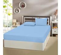Danny Textiles 400 Thread Count 100% Egyptian Cotton 25CM Fitted Sheet Set with 2 x Matching Pillowcases, Super Soft Premium Quality, Washable Fitted Bed Sheets Set (Sky. Blue, Double)