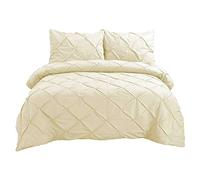 Danny Textiles Pintuck Duvet Cover 100% Egyptian Cotton 400 Thread Count Quilt Bedding Covers Set Single Double King Super King Size Bed Sets With Pillowcases (Cream, Double)