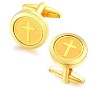 Dannyshi Gold Cuff Links Mens Personalized Classic Round Cufflink Wedding Shirts Cufflinks for Men Jewelry Gifts, 0.7in, Stainless Steel, no gemstone