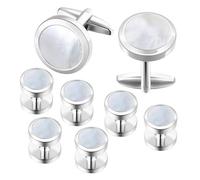 Dannyshi Mens Cufflinks and Tuxedo Shirt Studs Set with Gift Box Cuff Links Tuxedo Studs Business Wedding Groomsman Gifts, 2.1IN, Crystal, no gemstone