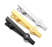 Dannyshi Tie Clips for Men Black Gold Silver 3Pcs Tie Bar Clip Set Personalized Gifts, Black Gold Silver, 2.1IN