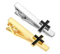 Dannyshi Tie Clips for Men Classic Tie Clip Silver Gold Necktie Tie Bar Clips jewelry Box Gift, Gold+Silver, 2.16IN