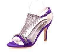 DANOBAB 3.34 inch Stylish Ankle Strap Sandals for Women Wedding - Sexy Rhinestone Open toe High Heels for Party Commuting Party & Evening Events,Dark purple,6