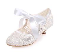 DANOBAB Beads Women's Ankle Strap Round Toe High Heels Party Pumps Court Shoes Stiletto Heel Wedding Bridal Shoes,Ivory,4