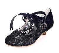 DANOBAB Beads Women's Ankle Strap Round Toe High Heels Party Pumps Court Shoes Stiletto Heel Wedding Bridal Shoes,Black,4.5
