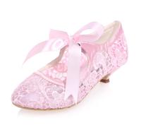DANOBAB Beads Women's Ankle Strap Round Toe High Heels Party Pumps Court Shoes Stiletto Heel Wedding Bridal Shoes,Pink,7