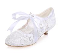 DANOBAB Beads Women's Ankle Strap Round Toe High Heels Party Pumps Court Shoes Stiletto Heel Wedding Bridal Shoes,White,3.5